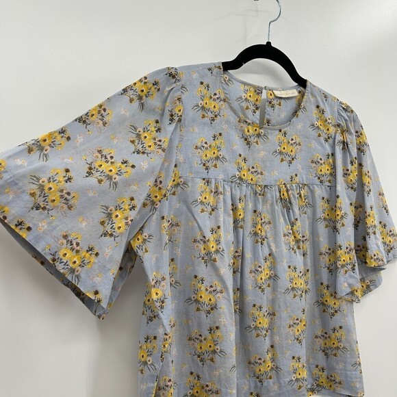 HAPPY X NATURE Light Blue Yellow Floral Boxy Lightweight 100% Cotton Shirt Small - Picture 6 of 8